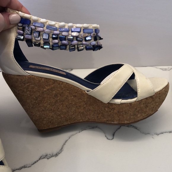 Pilar Abril Cork Platform Shoes Sandals with Decorated Ankle Strap - Picture 2 of 13